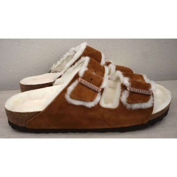 Birkenstock Women's 10 Men's 8 Mink Brown Arizona Shearling Suede Sandals - Picture 12 of 16